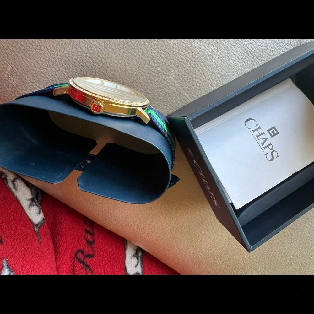 Chaps ladies preppy blue/green bling out gold hardware watch - Picture 5 of 11